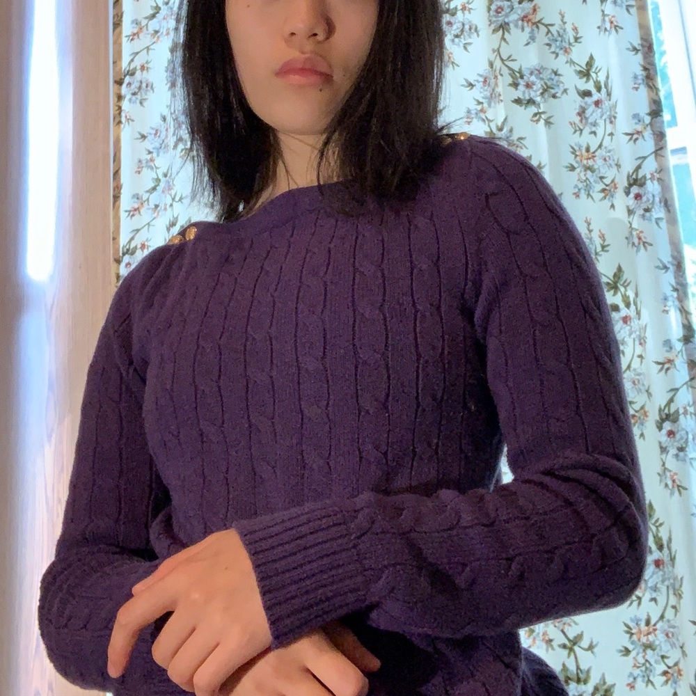 Ralph Lauren Purple Knit Sweater w/Gold Buttons